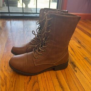 Brown Combat Lace-Up Ankle Boots